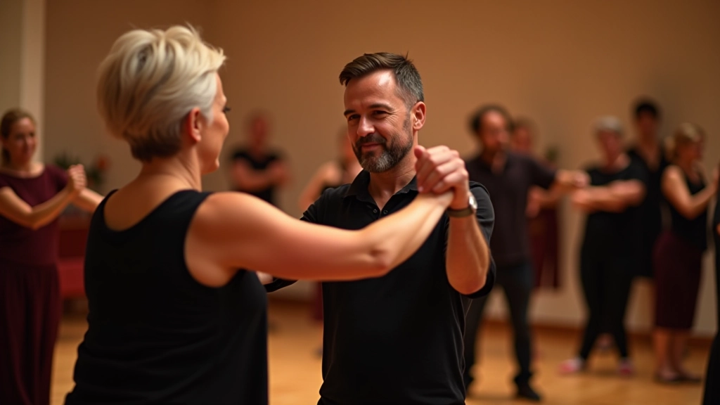 Instructor teaching partner connection in a beginner salsa class