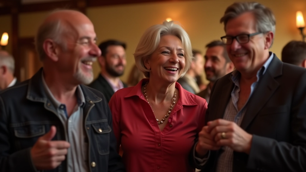 Group of mature dancers socializing and laughing at a Limerick meetup