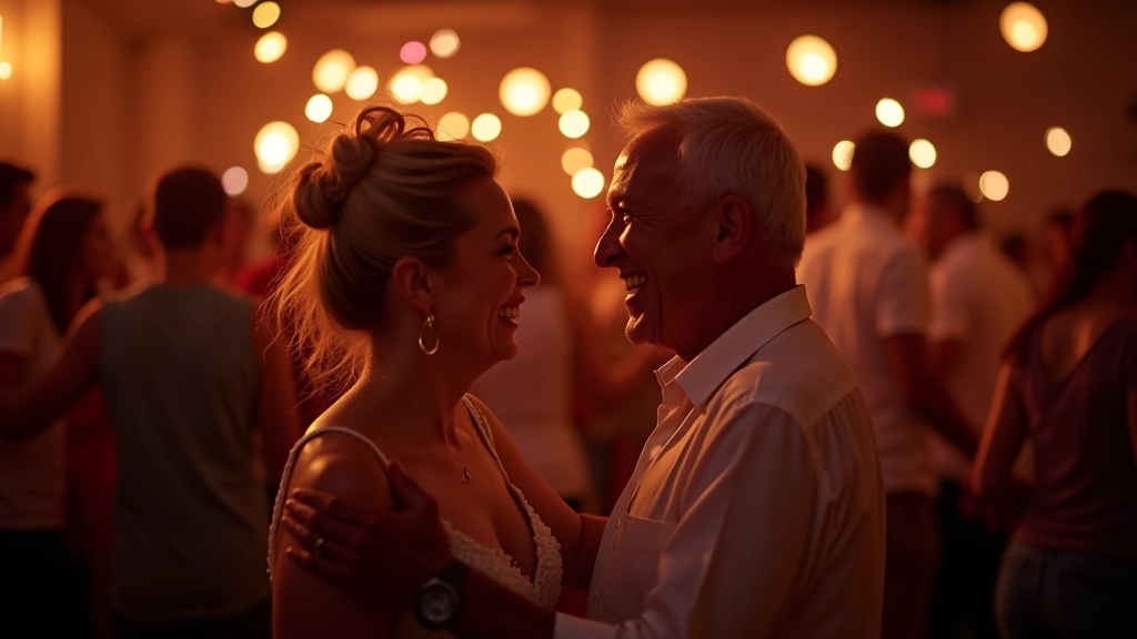 Smiling mature couple at a social dance event